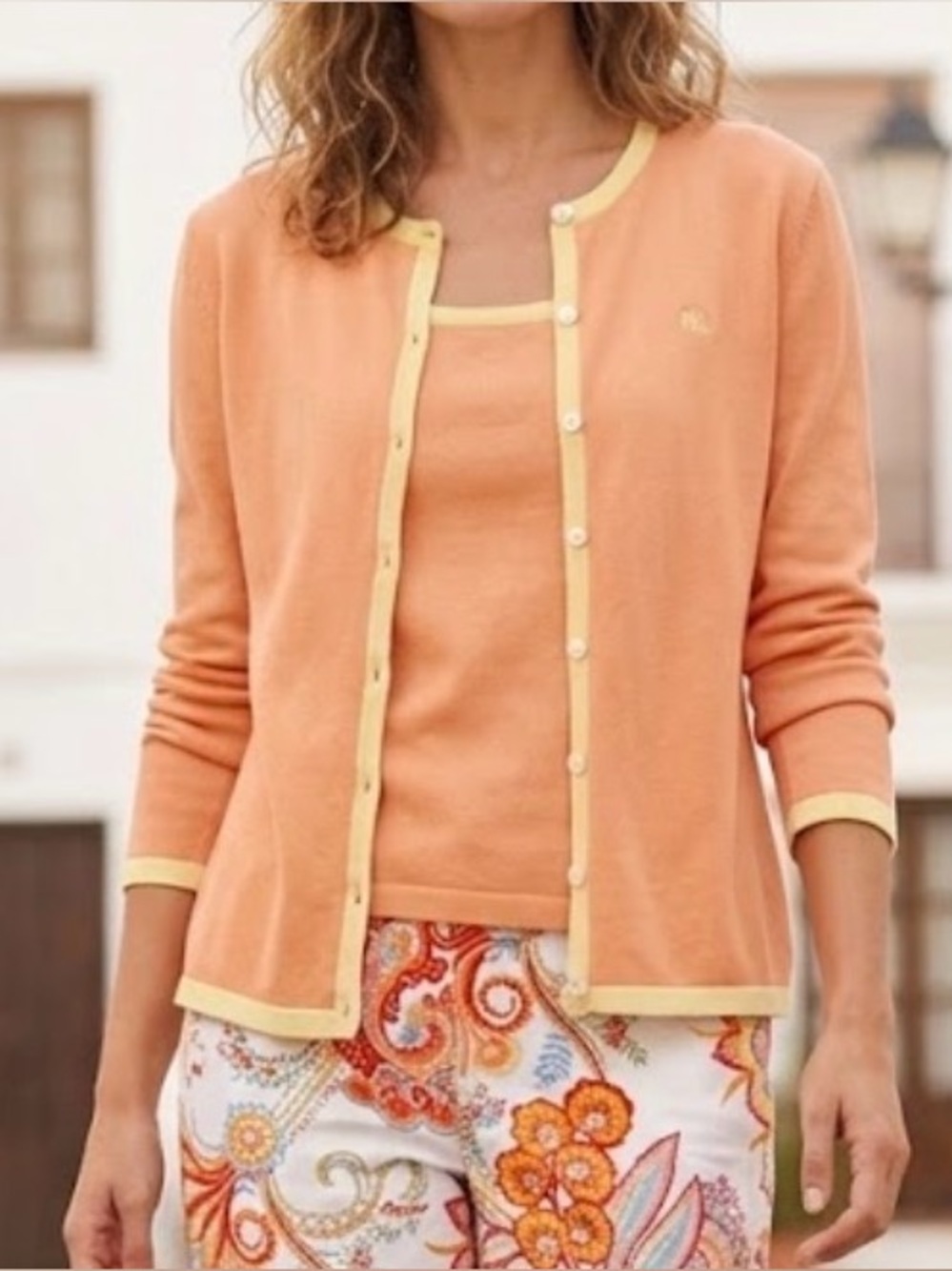 Lauren Ralph Lauren Tangerine Cardigan and Tank Set Size Petite Medium
